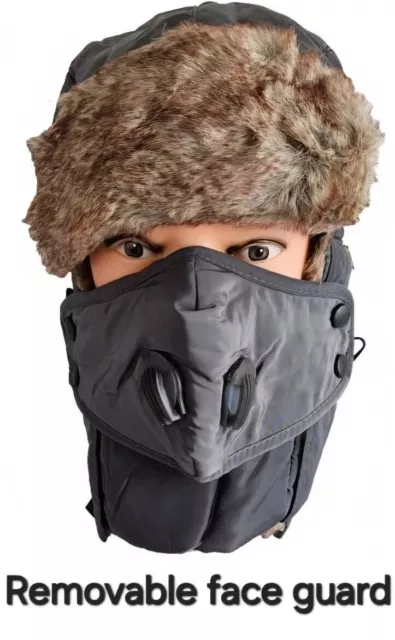 QUALITY ADULT UNISEX Winter Trapper Hat, Fur Lined, Ear Coverage & Face ...