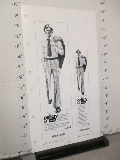 HAGGAR 1976 MEN'S clothing sales ad sheet GALLERY European check pants ...