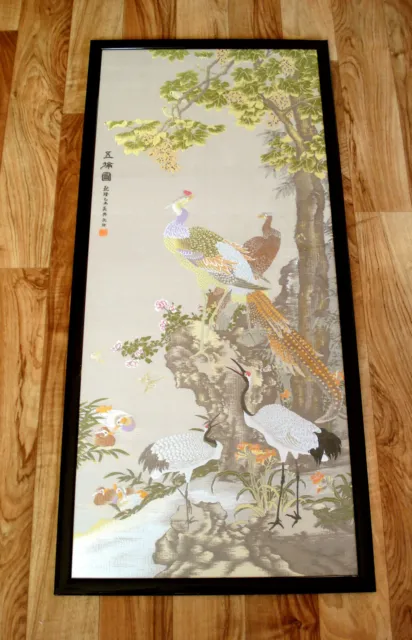 XXL Chinesisches Bild Pfau Peacock Seide Silk Wandkunst Wandbehang Deko China
