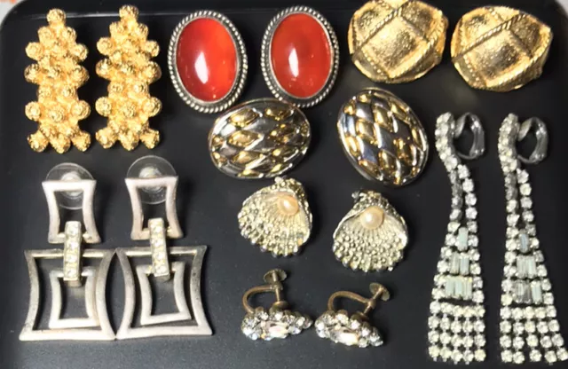 Clip On Earrings Job Lot Vintage Costume Jewellery  8 Pairs Mixed Lot