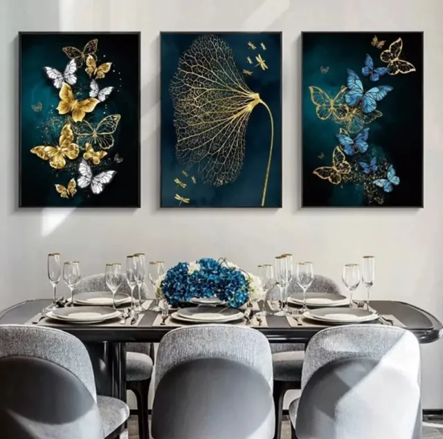 3 Pc Butterfly Leaf Wall Art Prints, Wall Canvas, Wall Poster For Home Decor