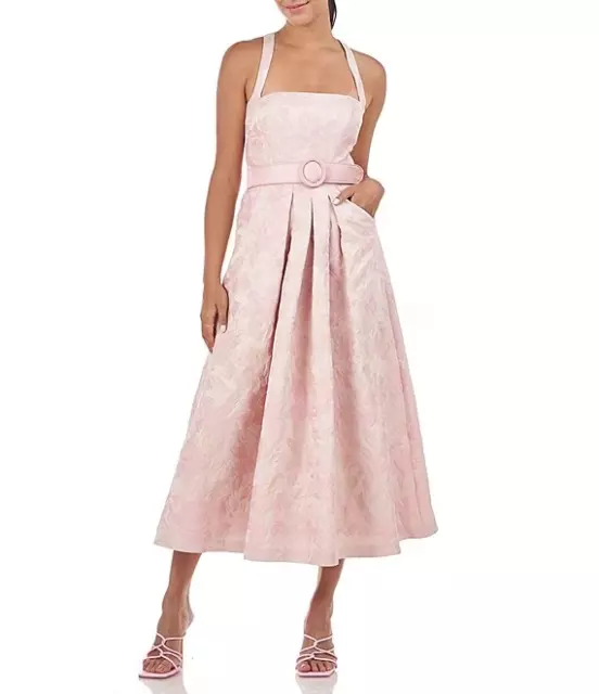 Kay Unger Pink Mauve Morgana Floral Jacquard A-Line Dress Sz 2 $378 *Less Belt*