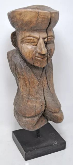 Antique Wooden Man Statue Figurine Original Old Fine Hand Carved