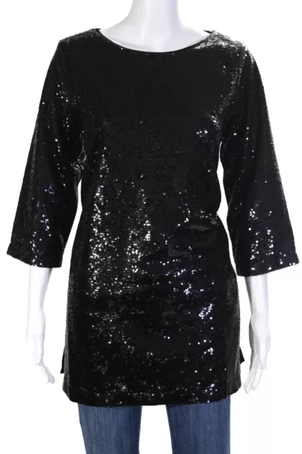 Joan Vass Womens Sequined Tunic Blouse Black Size Medium