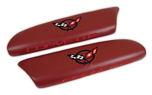 97-99 Corvette Red Leather Armrest Pads With C5 Logo NEW 479989