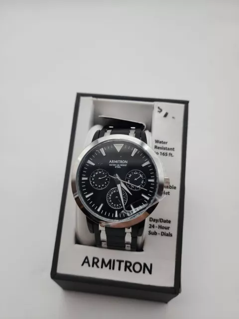 Armitron Mens Casual Black Steel Watch 20/5444Bktbwm 3 Subdials, 165' - New