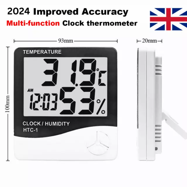 Digital Thermometer Hygrometer Clock Humidity Temperature  Room Indoor Sensor UK