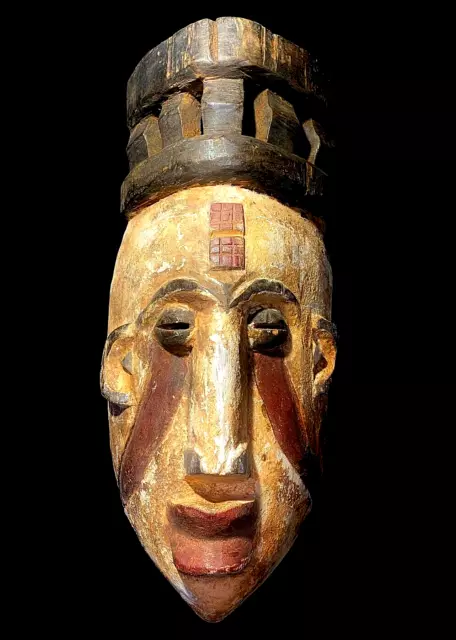Igbo African Tribal Wooden Face Mask Hand Carved Vintage Wall Mount-6513