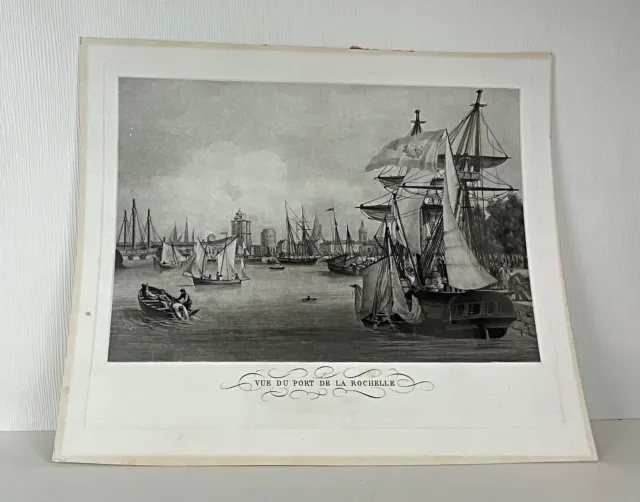 Ancienne XXème très belle gravure " Vue du port de la Rochelle"