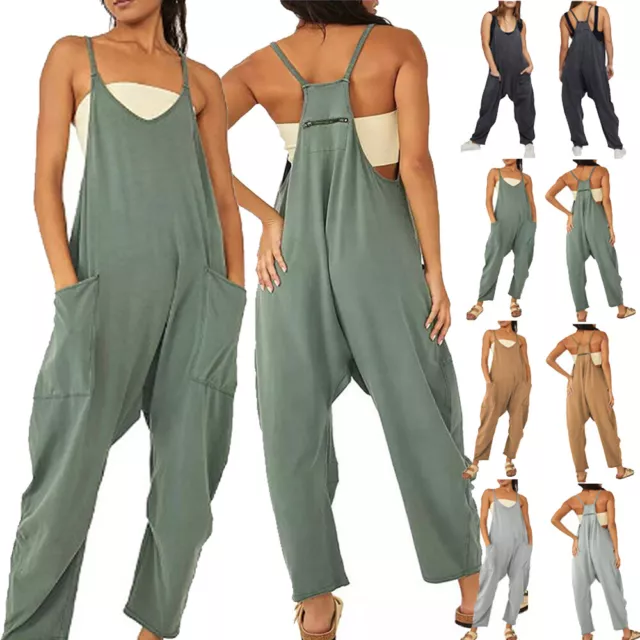 Women Ladies Loose Dungarees Jumpsuit Oversize Baggy Overalls Trousers Plus Size