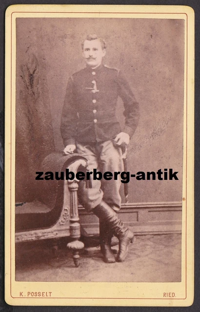 19180 Frühes Portrait Foto CDV KuK Soldat mit Messer 1870er K.Posselt Ried