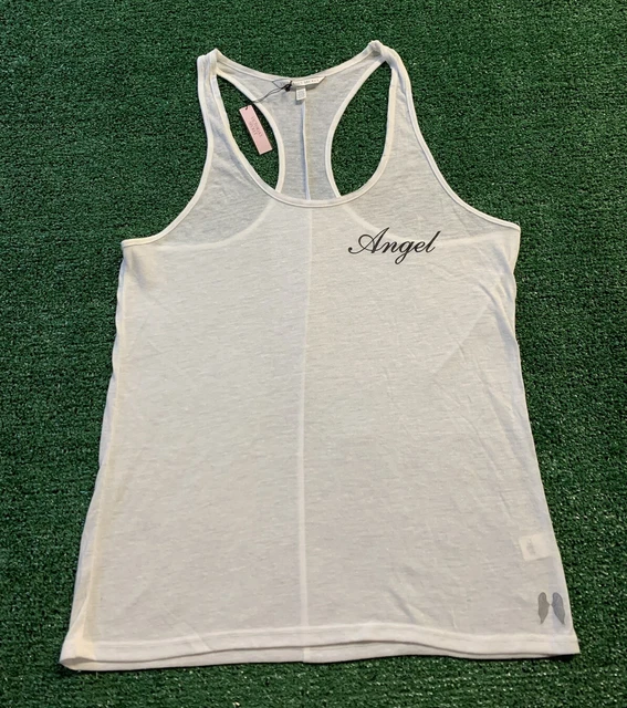 NWT victoria secret “angel” wings logo white racerback tank top size XS a7