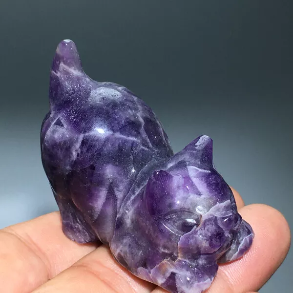 102g Natural Crystal.Dream amethyst.Hand-carved. Exquisite cat.statues gift 21 2