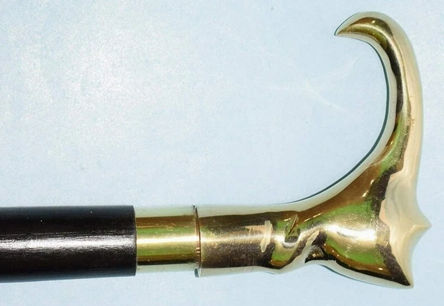 Antique Victorian Cane Wooden Solid Golden Brass Wild Cat Head Handle Handmade
