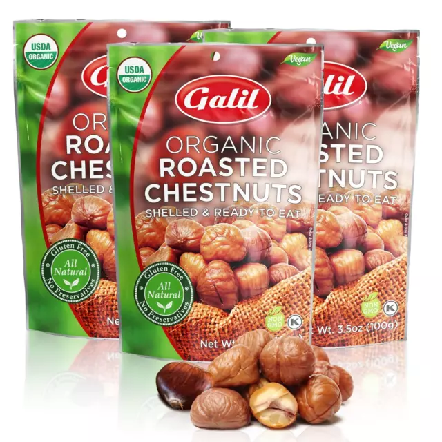 Galil Organic Roasted Chestnuts | Shelled | Ready to Eat Snack | Gluten Free, No