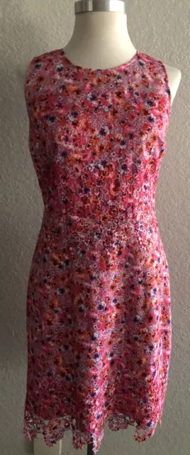 ELIE TAHARI Pink Purple Floral Lace Pencil Dress Size 8