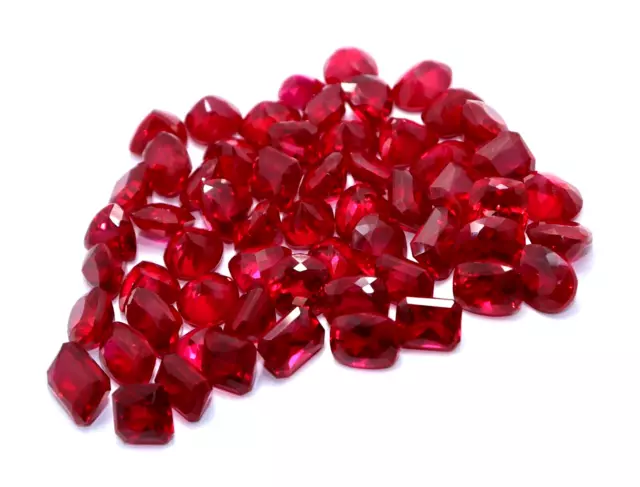 Certified Natural 300 Ct Red Ruby 25-30 Pcs Loose Gemstone Lot Faceted Mix Cut