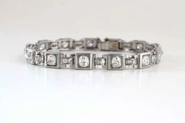 1930s French Art Deco Old Mine Cut 6.13CT CZ With 925 Silver Geometric Bracelet