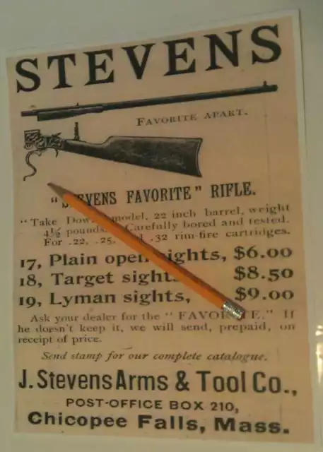 1898 Stevens Arms Co. "Favorite" Take Down Rifle Rare Advertising Poster NEW