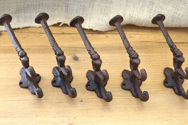 5 Rustic Cast Iron Coat Bath Hooks Ornate Victorian Large Hall Tree Wall Towel 2