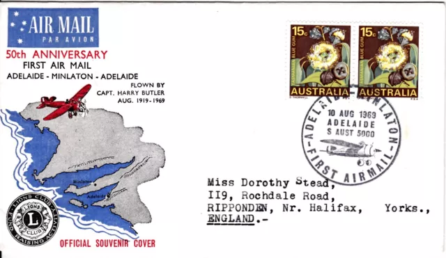 1969 50th Anniversary Air Mail Adelaide to Minlaton