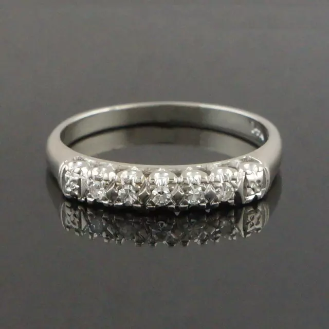 Solid 14K White Gold, Pave Five Diamond Wedding Band, Estate Anniversary Ring