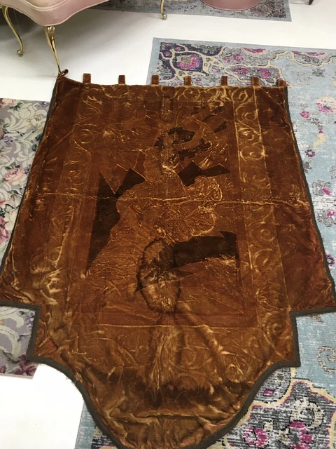 Antique 1880-1900 Victorian  velvet wall hanging metalwork trim #Q