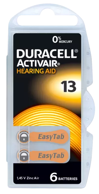 30 x Duracell Activair Hörgerätebatterien 13 Hearing 5 x 6er Blister