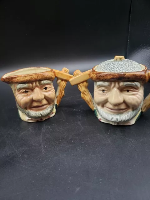 Vintage Toby Mug Style Creamer & Sugar Bowl Set with Lid Made In Japan