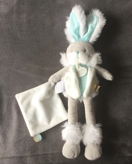 Lapin pantin amande Lapin de sucre blanc bleu 30cm DC3487 Doudou et Compagnie