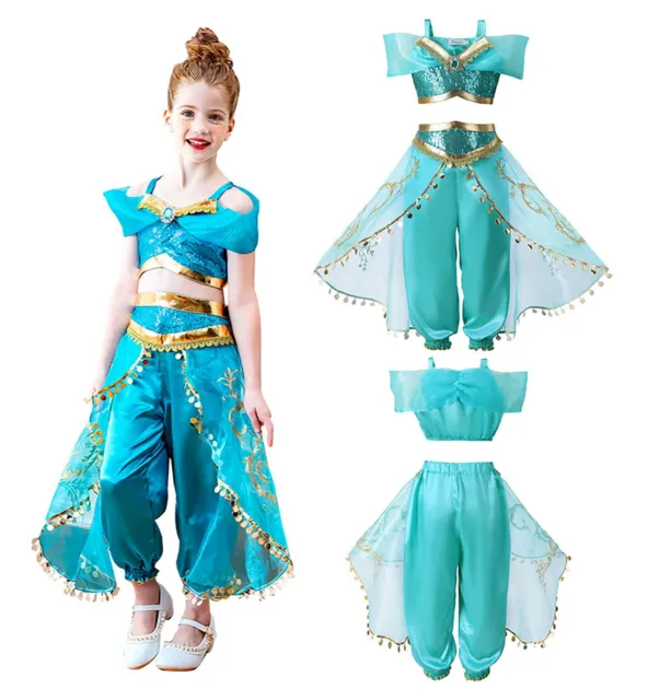 Kids Girls Aladdin Princess Costume Jasmine Fancy Party Dress Cosplay Outfit