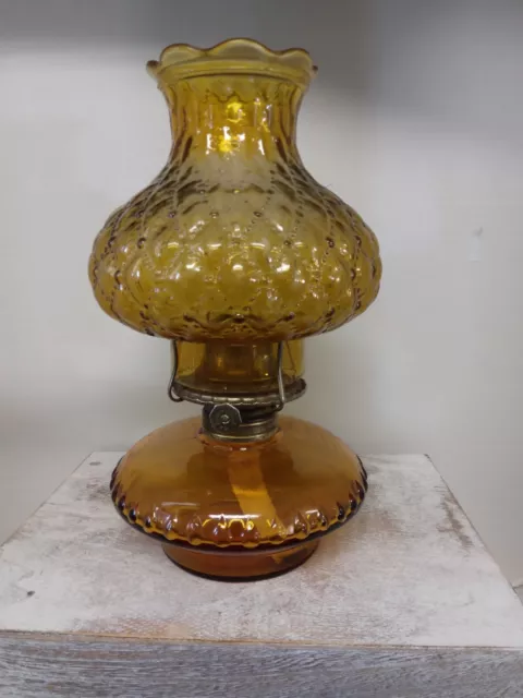 Vintage Amber Diamond Quilted Glass Hurricane Lamp oil or paraphen