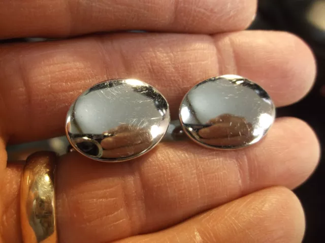 Excellent Pair Of Vtg Mens Sterling Silver "Lamode" Oval Cufflinks, High Gloss