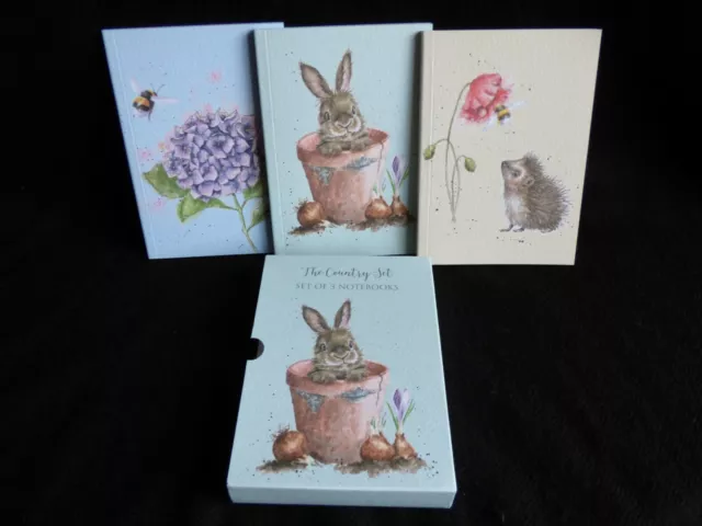 WRENDALE Set of 3 notebooks "COUNTRY SET" Bunny, Hedgehog ,Bee & Hydrangea