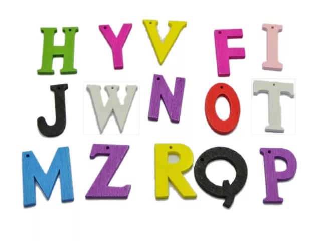 100 Mixed Bright Color Cut Outs Alphabet Letter Wood Beads Charm Pendants 2