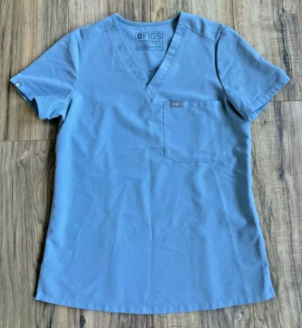 Women's Figs Technical Collection Scrub Nurse RN Uniform Top Powder Blue Sz XS