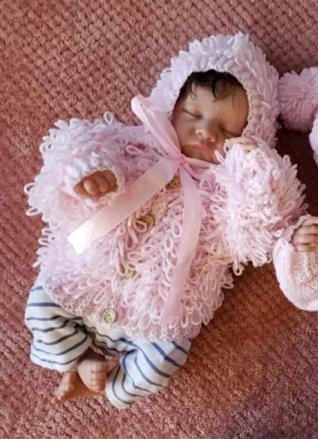 Newborn baby girls Hand Knitted crochet hat and cardigan  Pink Loopy Knit