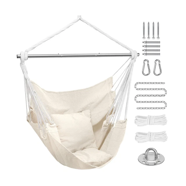 Hammock Chair Hanging Rope Swing, Hanging Chair Portable Detachable Metal Sup...