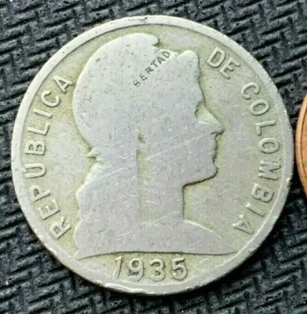 1935 Colombia 5 Centavos Coin Circ   Copper Nickel World Coin    #B648