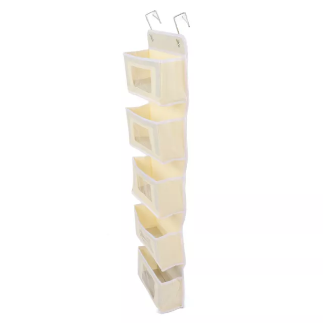 (Beige 5 Pockets)Over Door Hanging Organizer Wall Mount Storage With/Hooks Fo