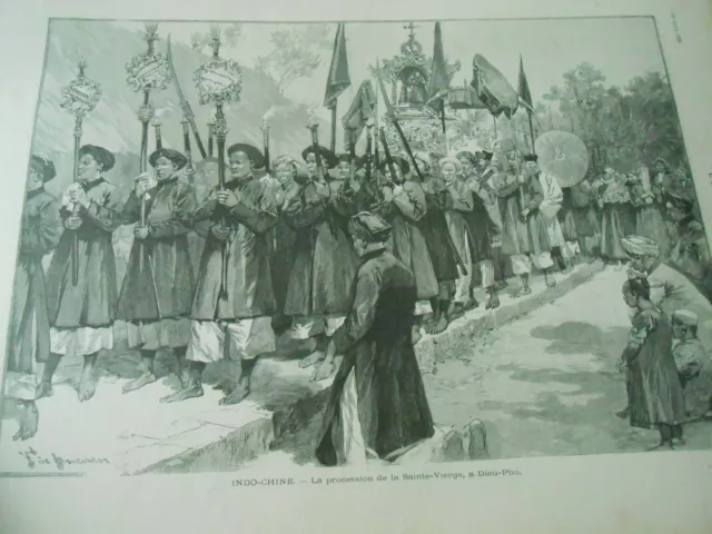 Indo-China Procession of the Blessed Virgin to God Phô Engraving 1895