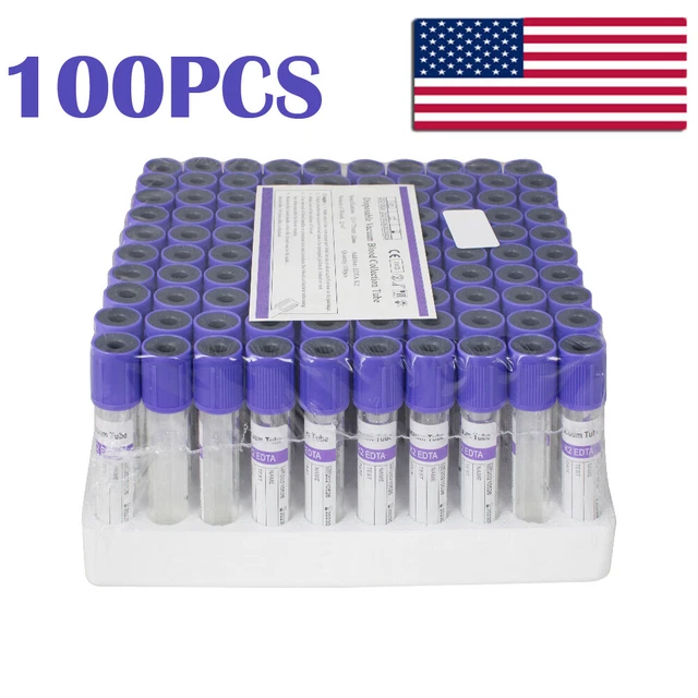 100PCS LAB VACUUM Blood Collection Tubes EDTA Tubes , 2mL,12x75mm
