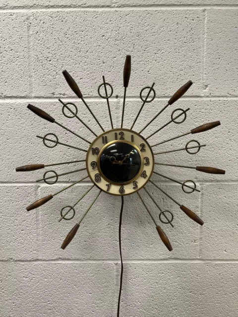 Vintage Mid Century Modern Starburst Wall Clock by United