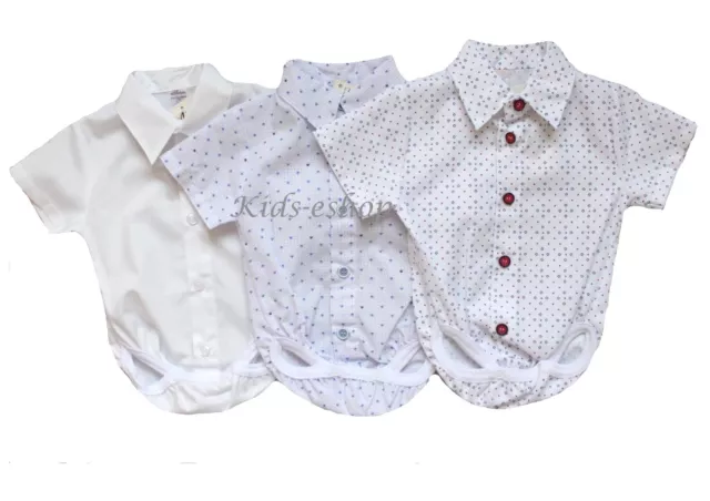 Baby Boy White Blue Smart Shirt Style Romper Body Shirt Short Sleeve 0-18M