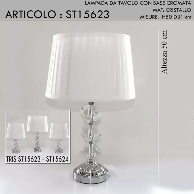 Lampada da tavolo abat jour con paralume cristallo moderno classico lume cromo H