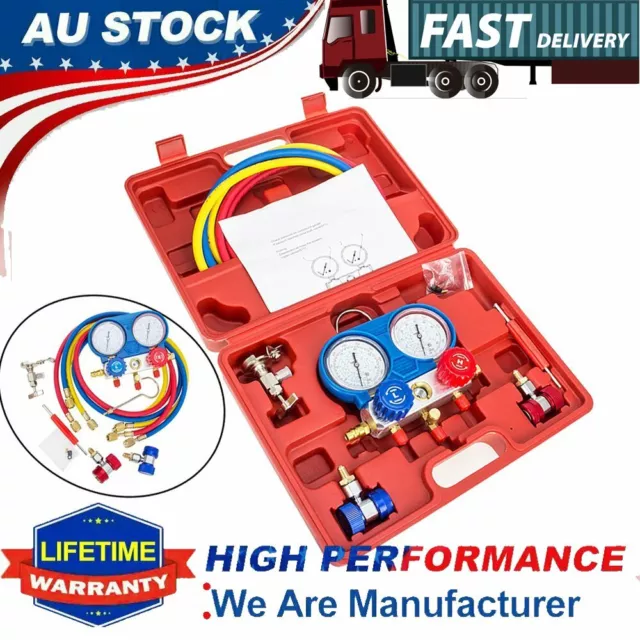 4 Way R134A R410a AC Manifold Gauge Auto Service HVAC Air Conditioner Tools Kits