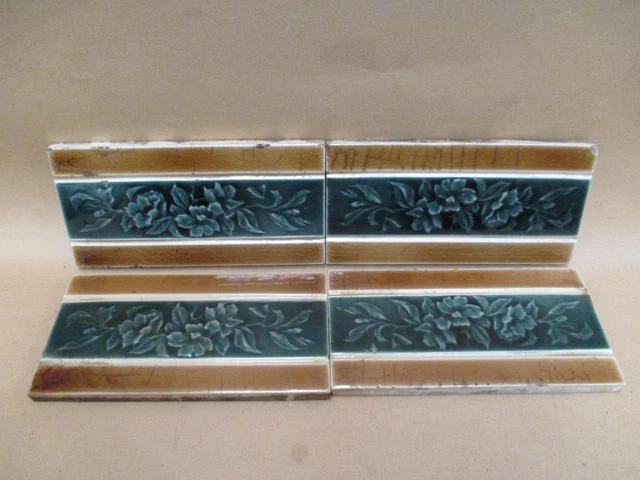 Tiles x4, Majolica, Art Nouveau, Art Deco, border tile, antique, vintage