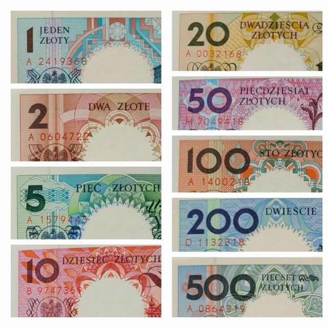 POLEN Set 9 Banknoten 1990 UNC Gedenkstadt Polen in schönem Album SELTEN