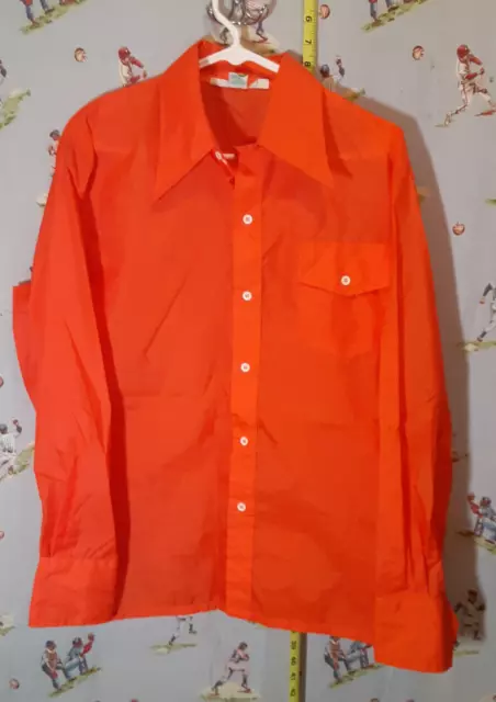 🍂 Vintage SKYR Nylon Shirt Mens Medium Blaze Orange Button Down Retro