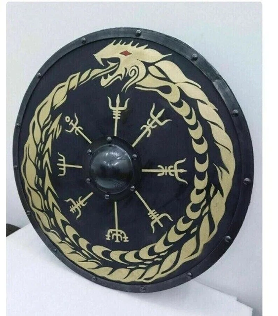 24" Wooden Shield Medieval Snake Shield Viking Heavy Metal Fitted Armor Cosplay/